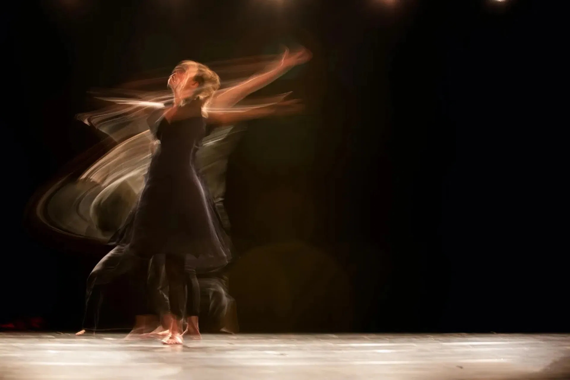 Blurry photo of a dancer in a black dress