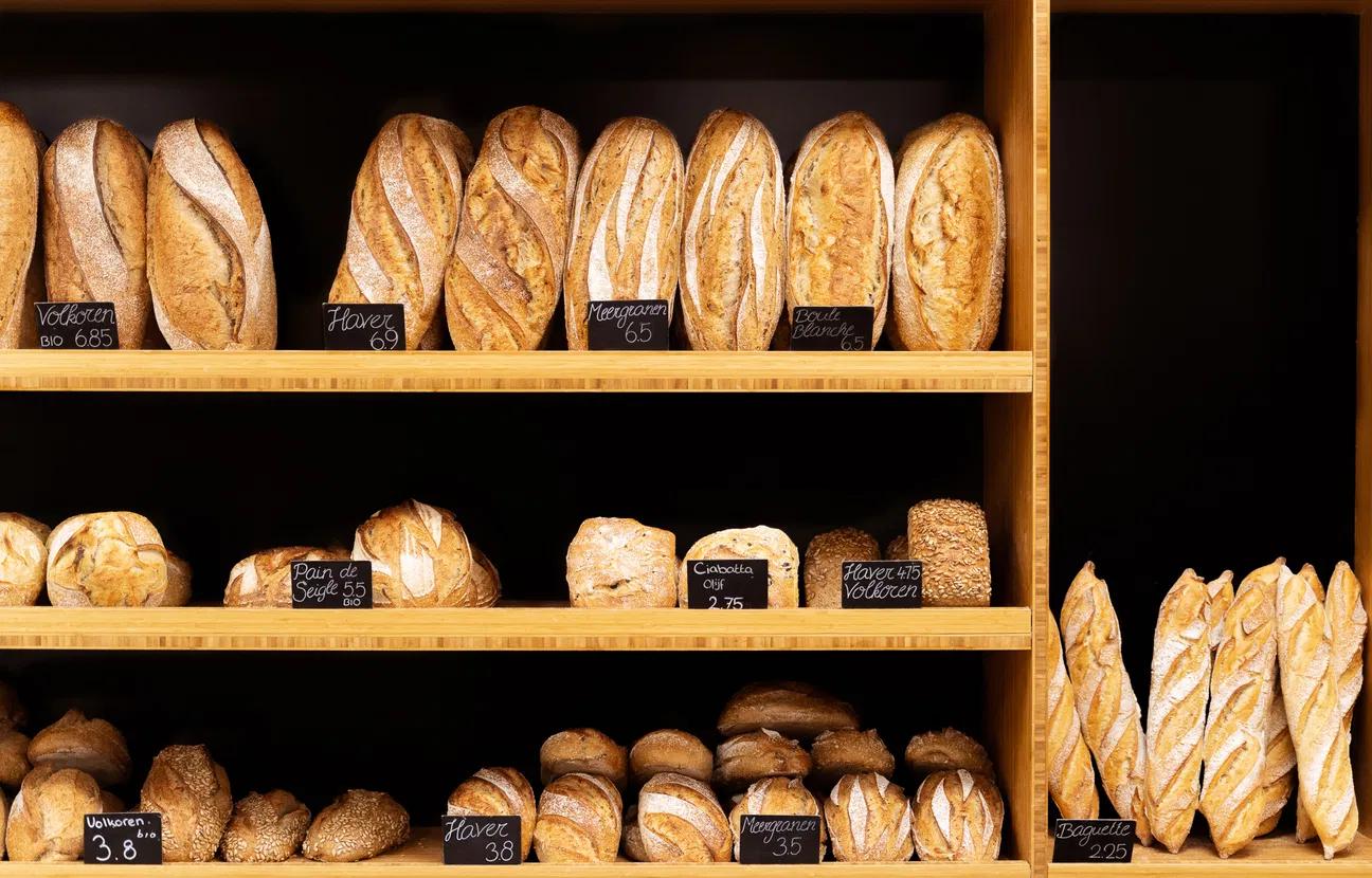 Shelf with different types of bread